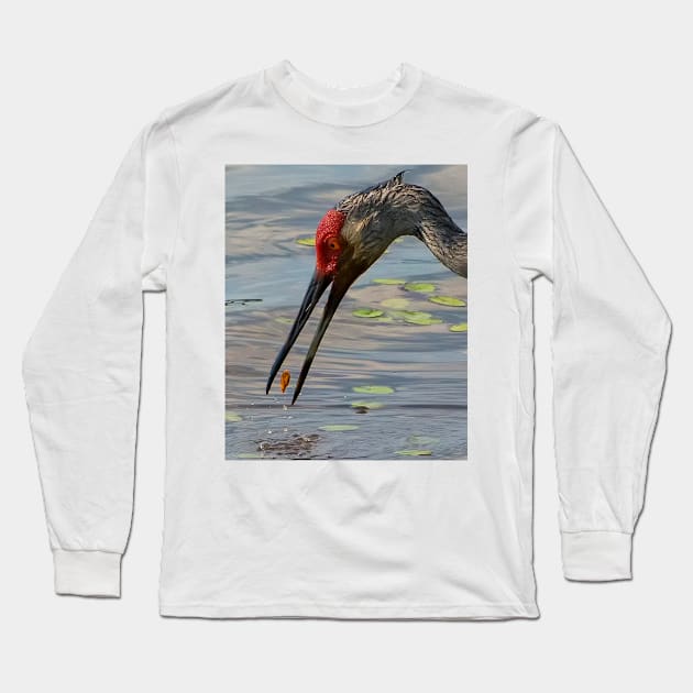 Feeding Sandhill Crane Long Sleeve T-Shirt by joesaladino